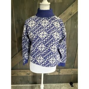 VTG Sweater Womens Large Village Green USA Snowflakes Winter Grandma Fair Isle